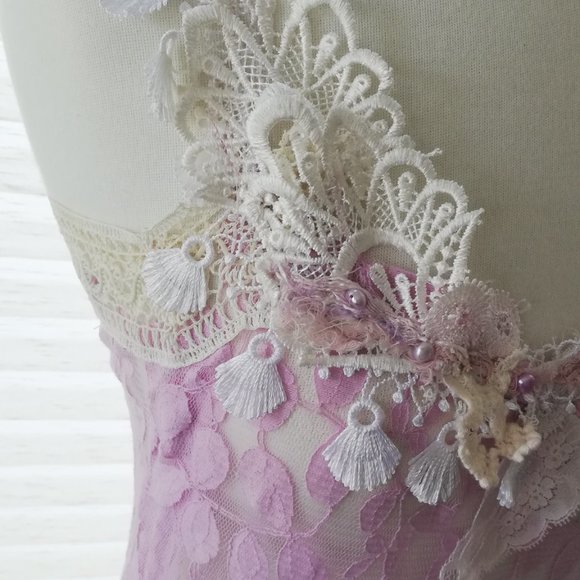Handmade Fairycore Amethyst violet faerie lace dress - Picture 7 of 9
